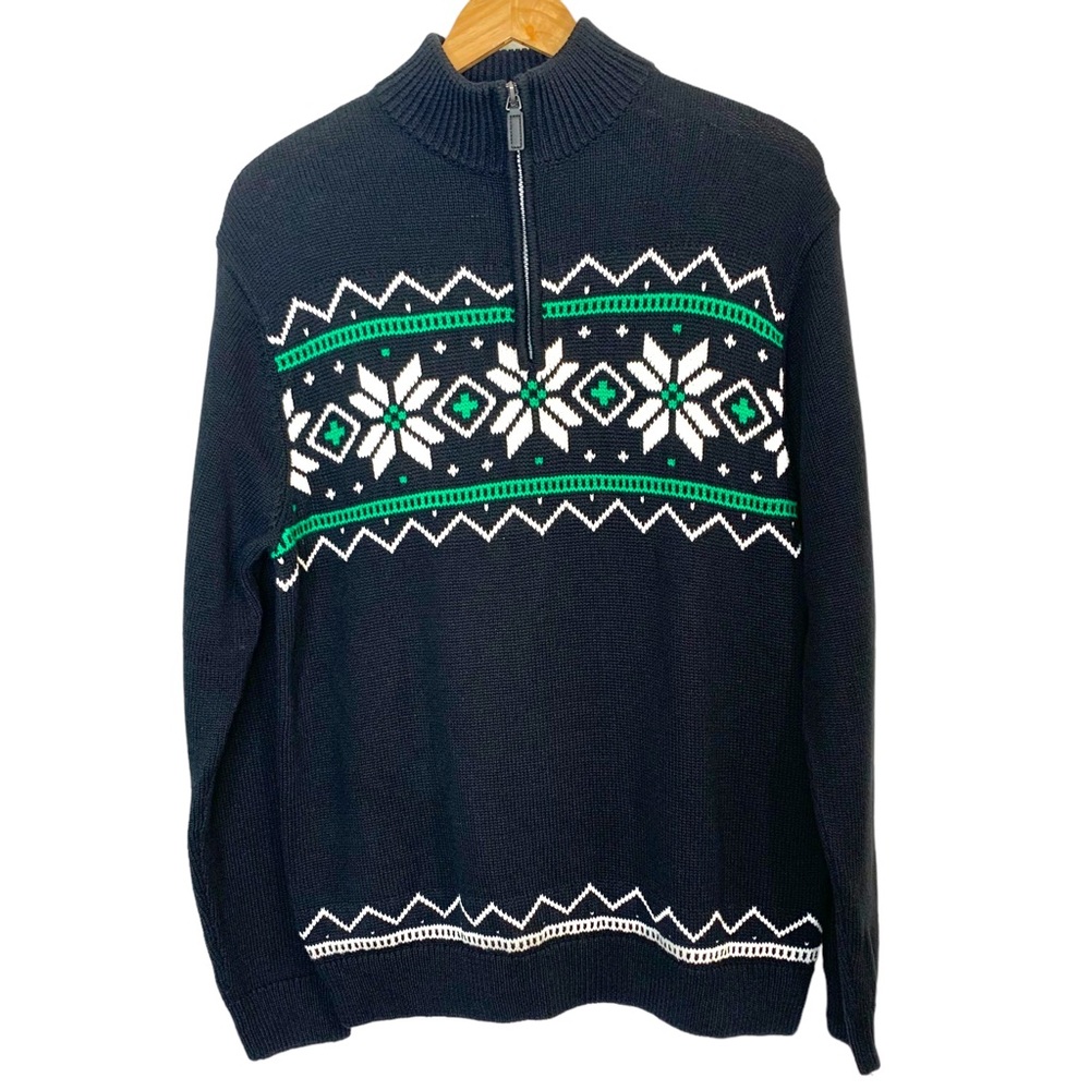 CHAPS 100% Cotton Quarter Zip Holiday Sweater